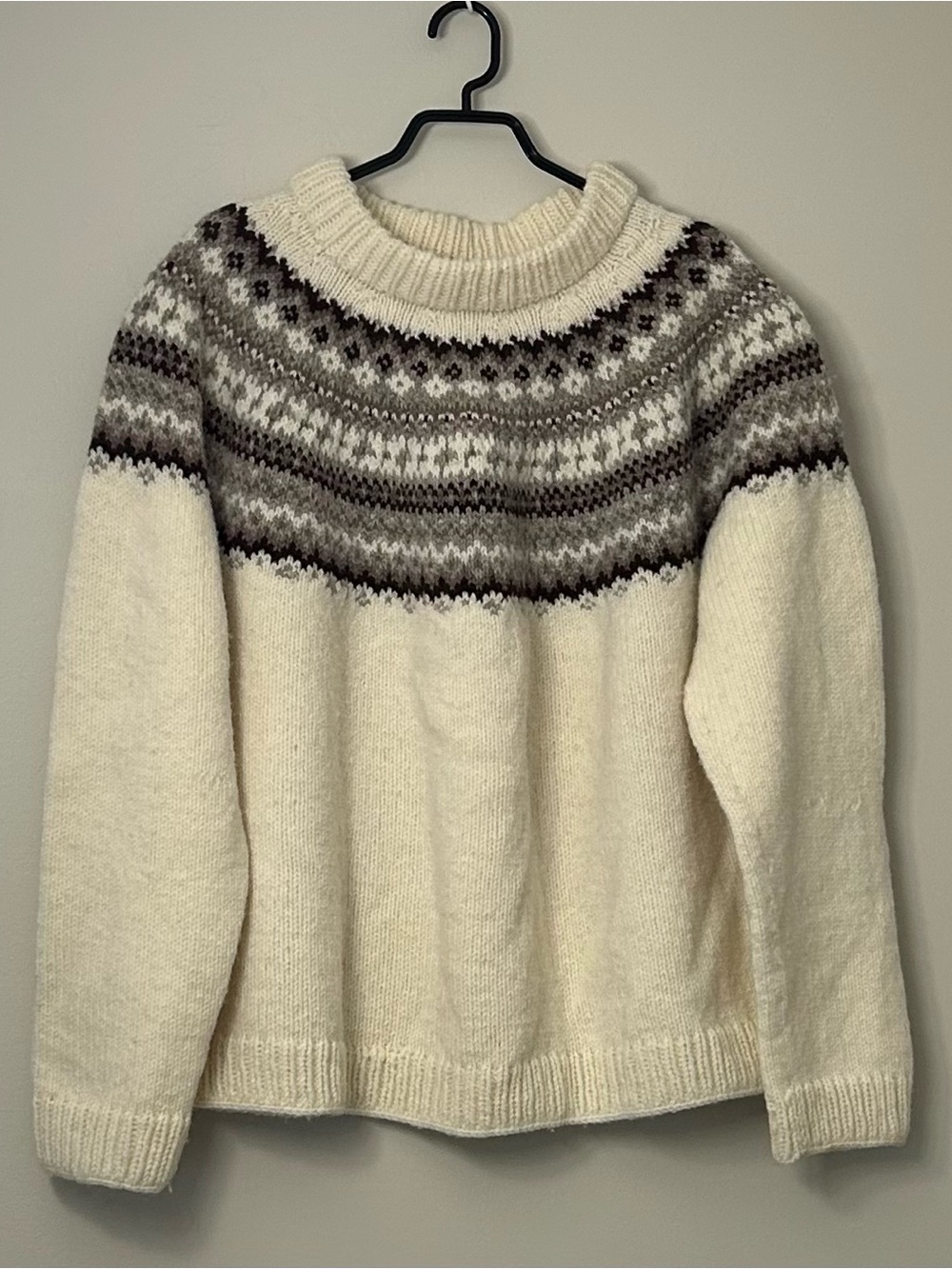 Hand Knit 100% Wool Fair Isle Lopapeysa (Lopi) Sweater Chunky Yoke Unisex XXL